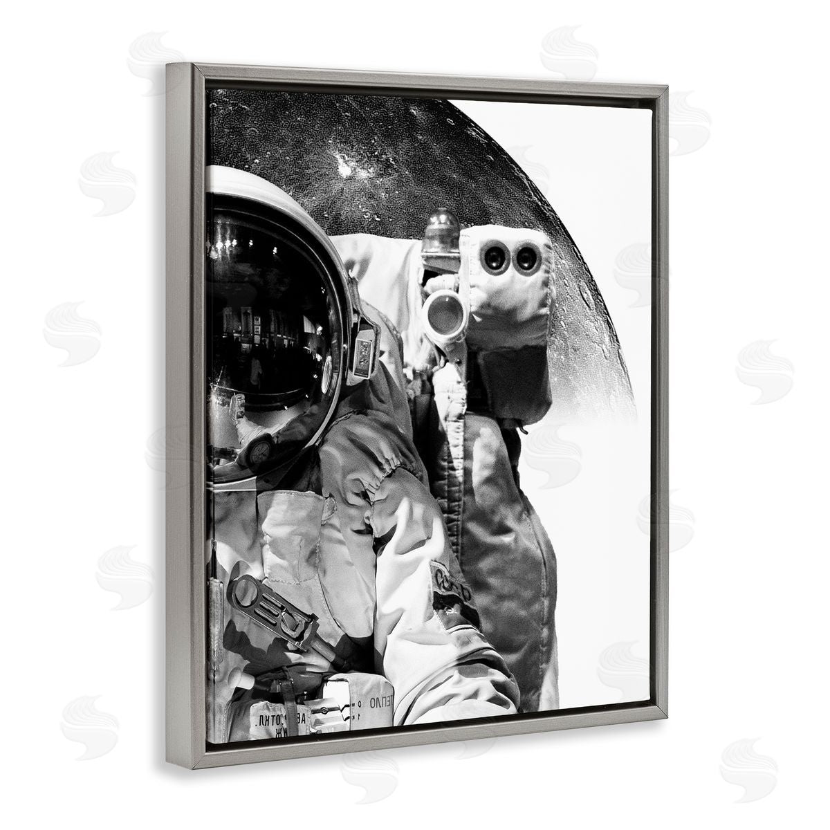 Brandon Wong Monochrome Astronaut Distant Planet Outer Space Photography Gray Floating Frame Canvas Wall Art Print
