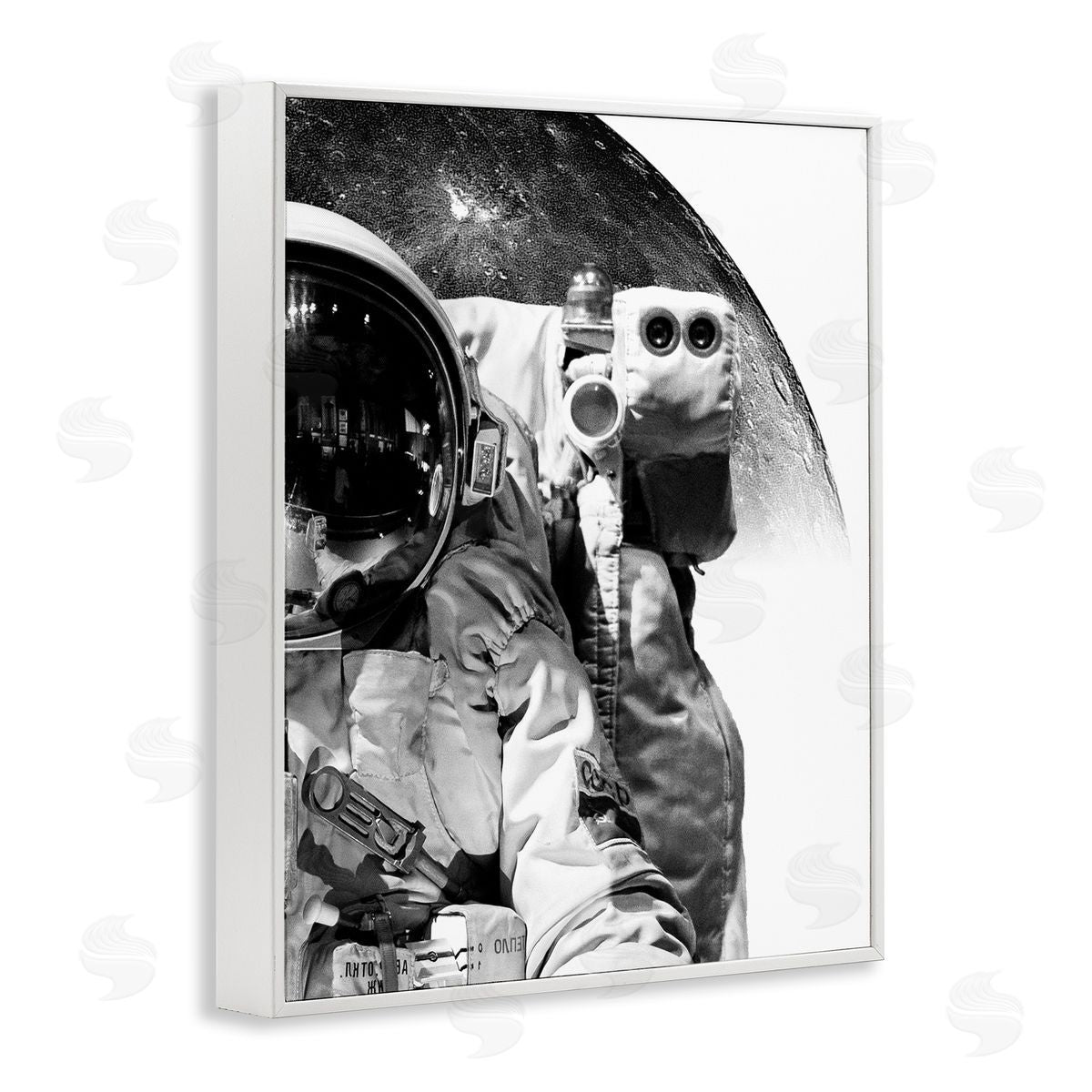 Brandon Wong Monochrome Astronaut Distant Planet Outer Space Photography White Framed Giclee Wall Art Print