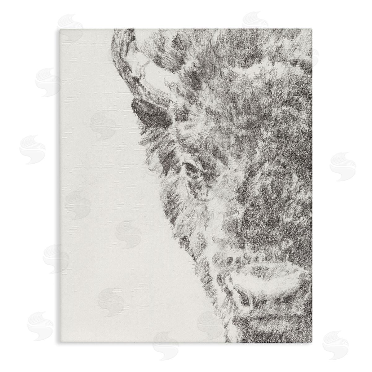 Ethan Harper Detailed Graphite Bison Rural Farm Drawing  Stretched Canvas Wall Art Print