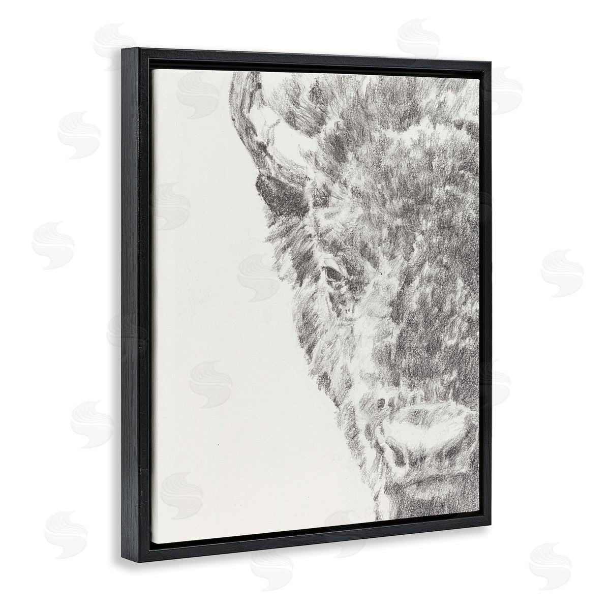 Ethan Harper Detailed Graphite Bison Rural Farm Drawing  Black Floating Frame Canvas Wall Art Print