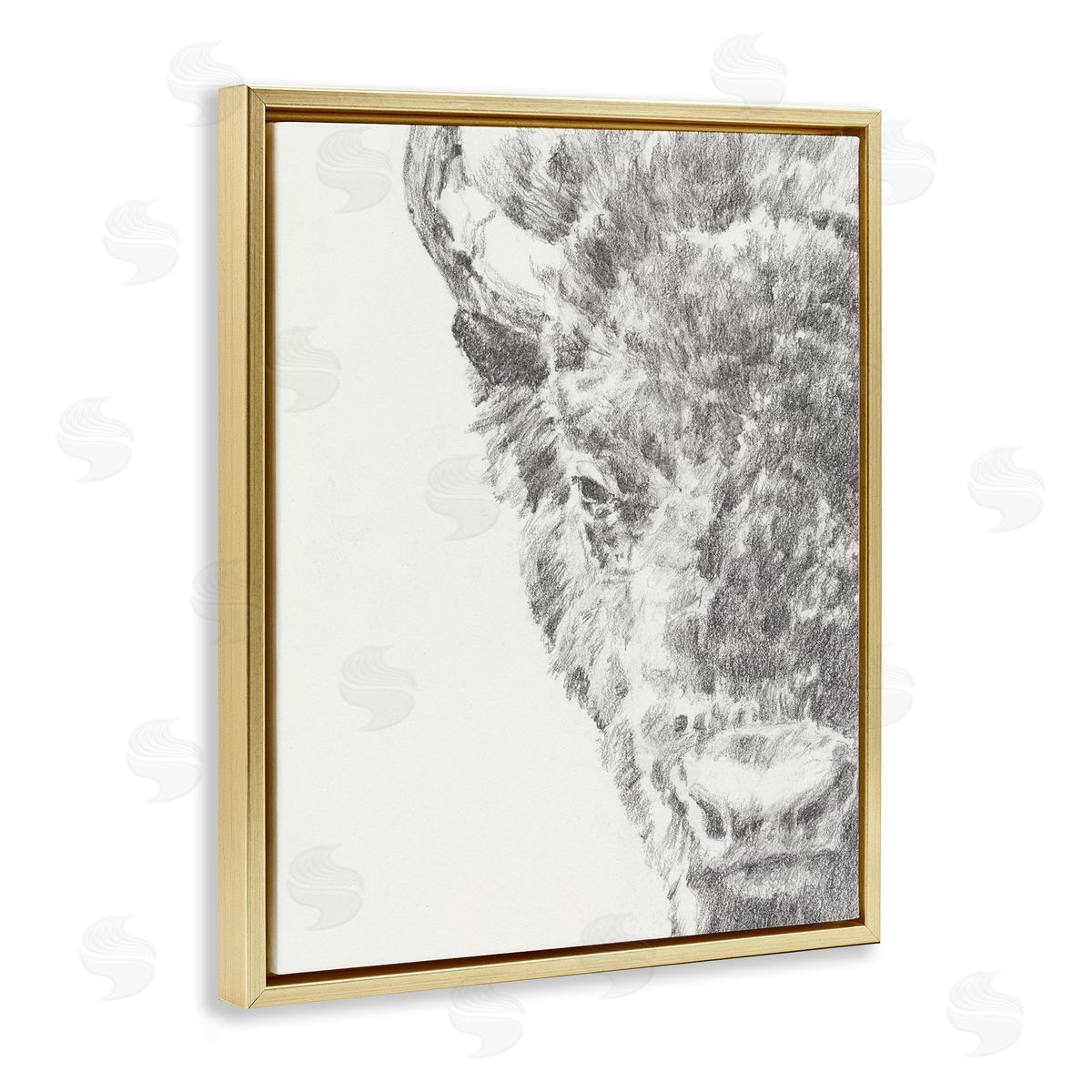 Ethan Harper Detailed Graphite Bison Rural Farm Drawing  Gold Floating Frame Canvas Wall Art Print