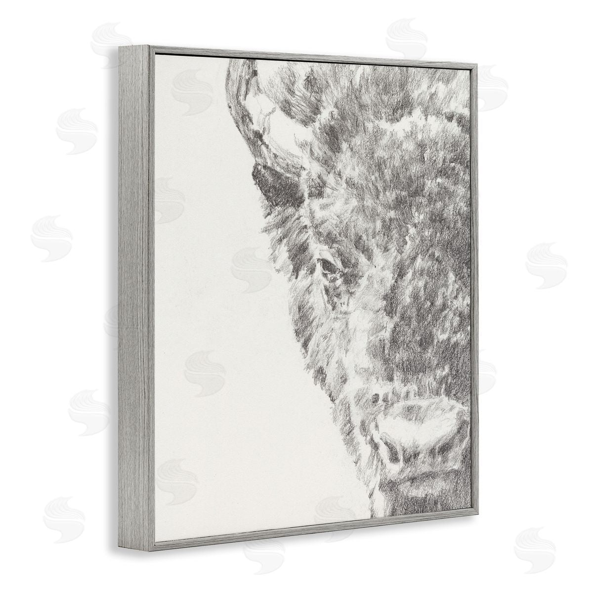Ethan Harper Detailed Graphite Bison Rural Farm Drawing  Gray Framed Giclee Wall Art Print