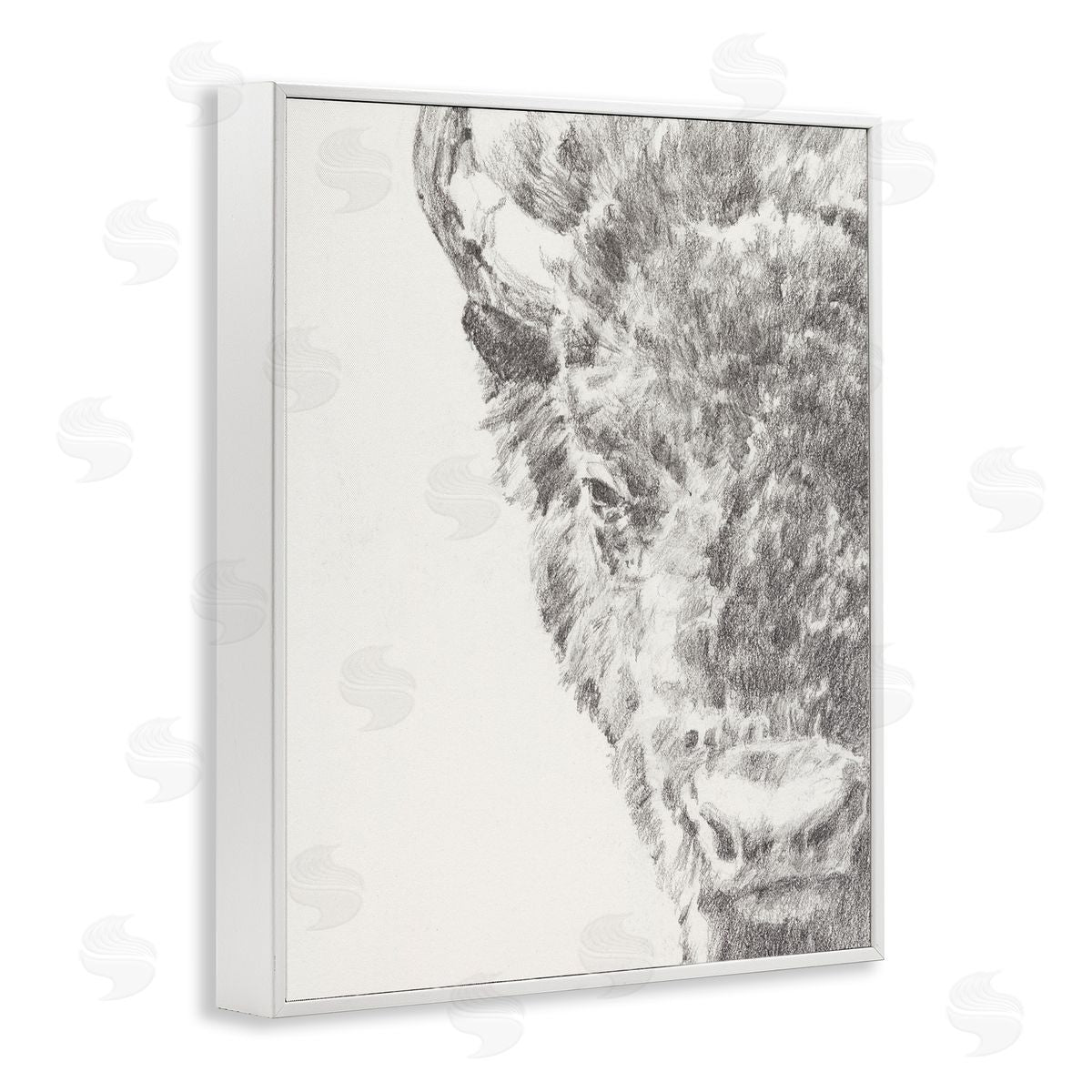 Ethan Harper Detailed Graphite Bison Rural Farm Drawing  White Framed Giclee Wall Art Print