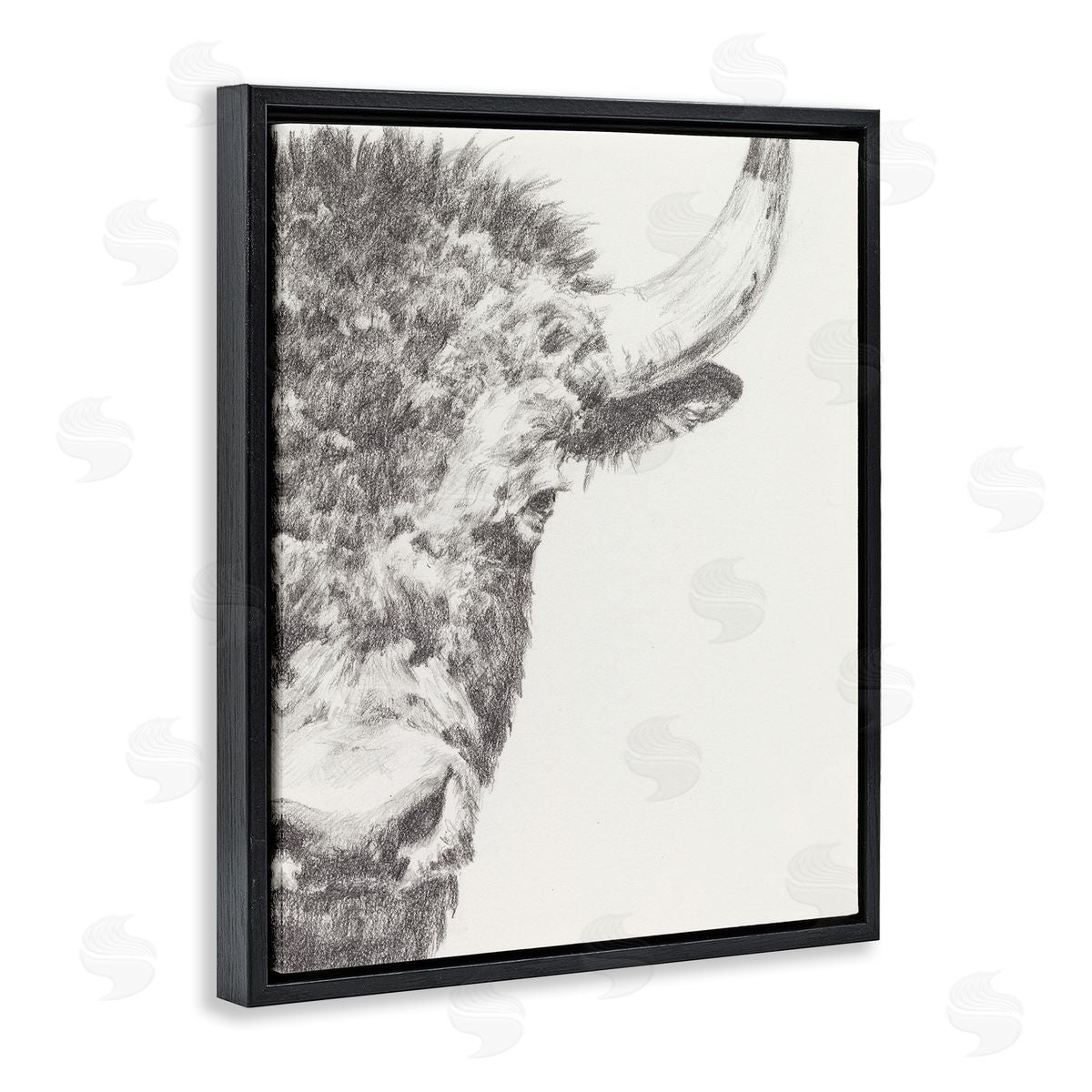 Ethan Harper Rural Bison Animal Drawing Detailed Graphite Wildlife Black Floating Frame Canvas Wall Art Print