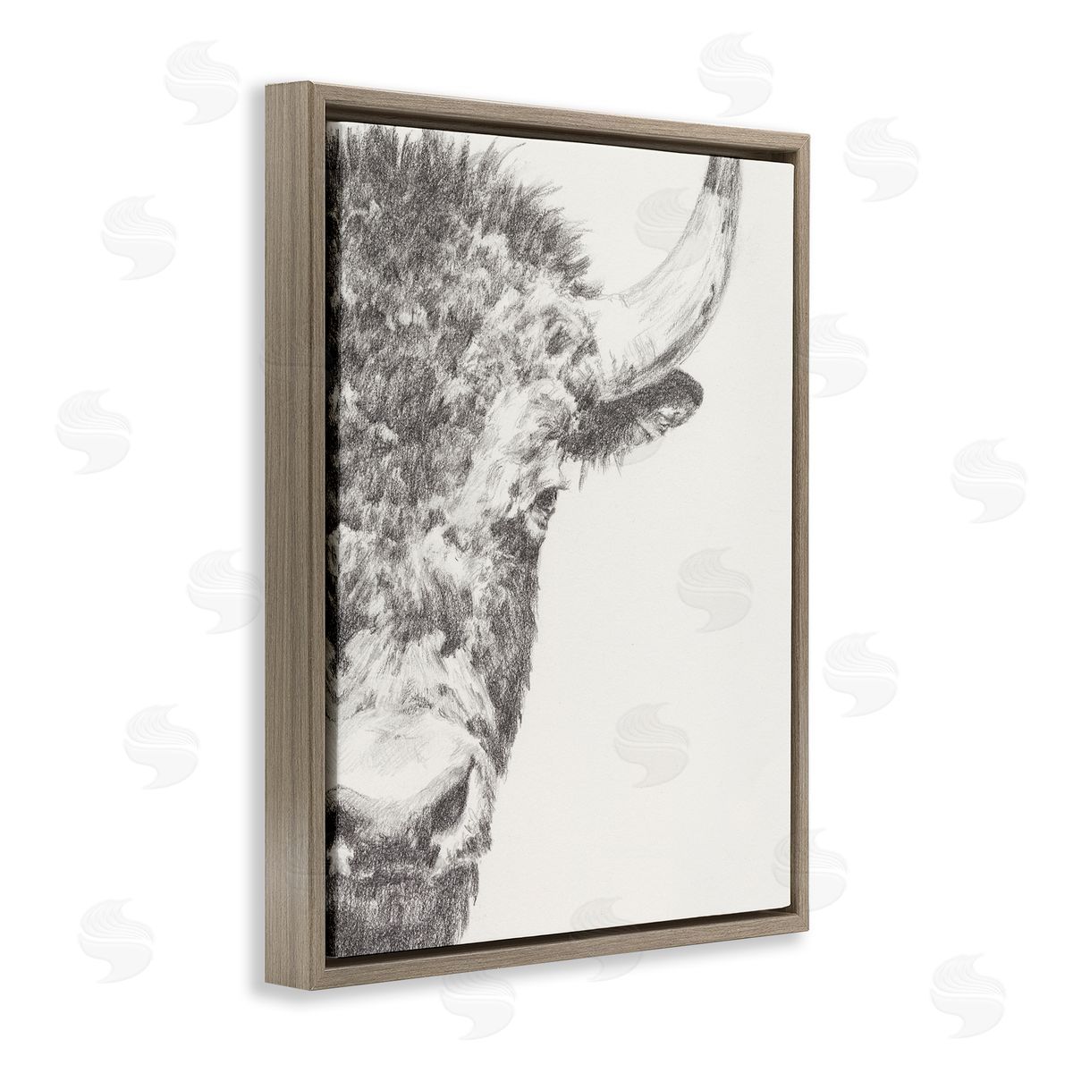 Ethan Harper Rural Bison Animal Drawing Detailed Graphite Wildlife Brown Floating Frame Canvas Wall Art Print
