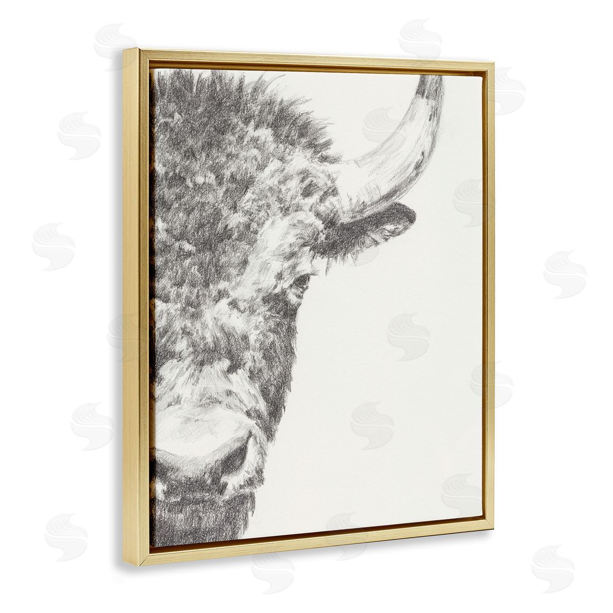 Ethan Harper Rural Bison Animal Drawing Detailed Graphite Wildlife Gold Floating Frame Canvas Wall Art Print