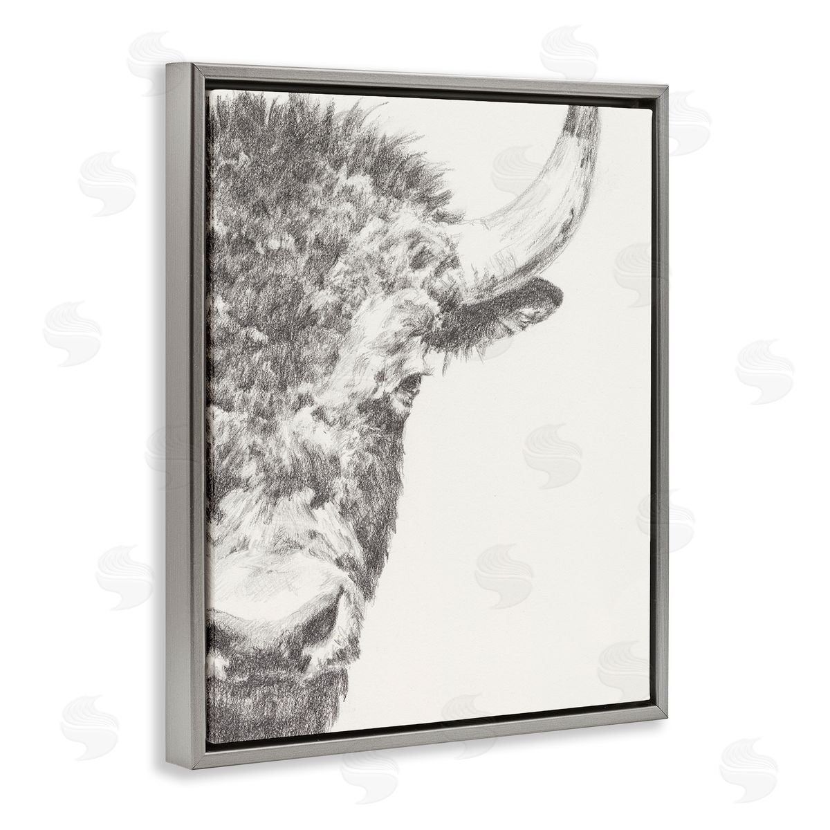 Ethan Harper Rural Bison Animal Drawing Detailed Graphite Wildlife Gray Floating Frame Canvas Wall Art Print