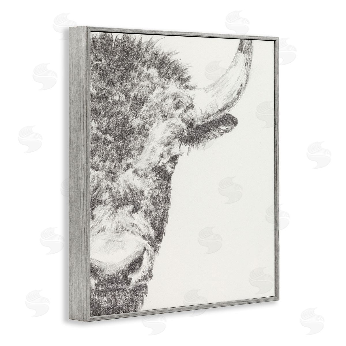 Ethan Harper Rural Bison Animal Drawing Detailed Graphite Wildlife Gray Framed Giclee Wall Art Print