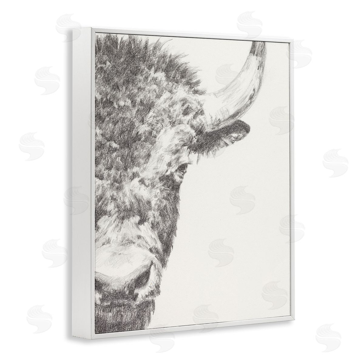 Ethan Harper Rural Bison Animal Drawing Detailed Graphite Wildlife White Framed Giclee Wall Art Print