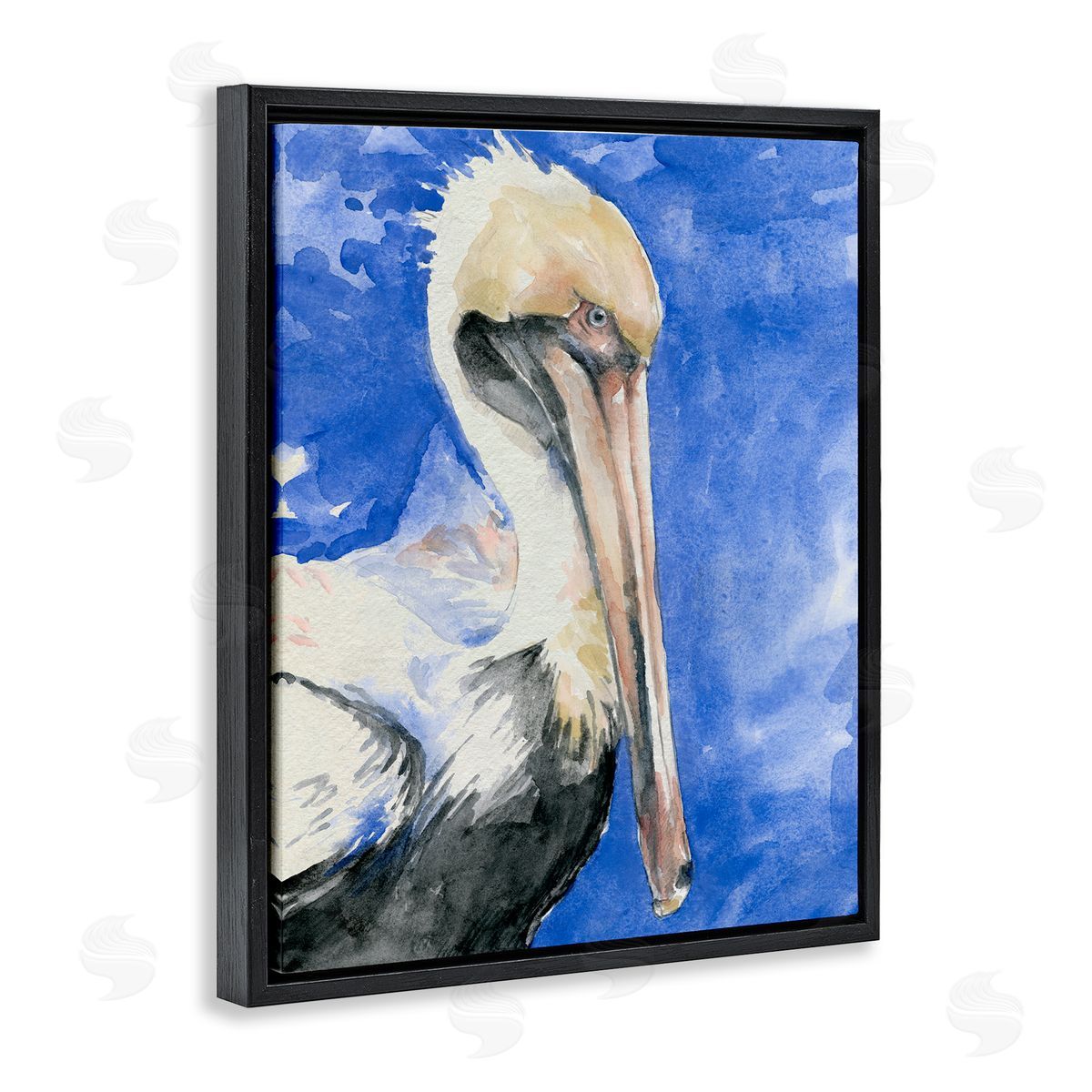 Jennifer Paxton Parker Elegant Pelican Bird Tucked Beak Bold Blue Painting Black Floating Frame Canvas Wall Art Print