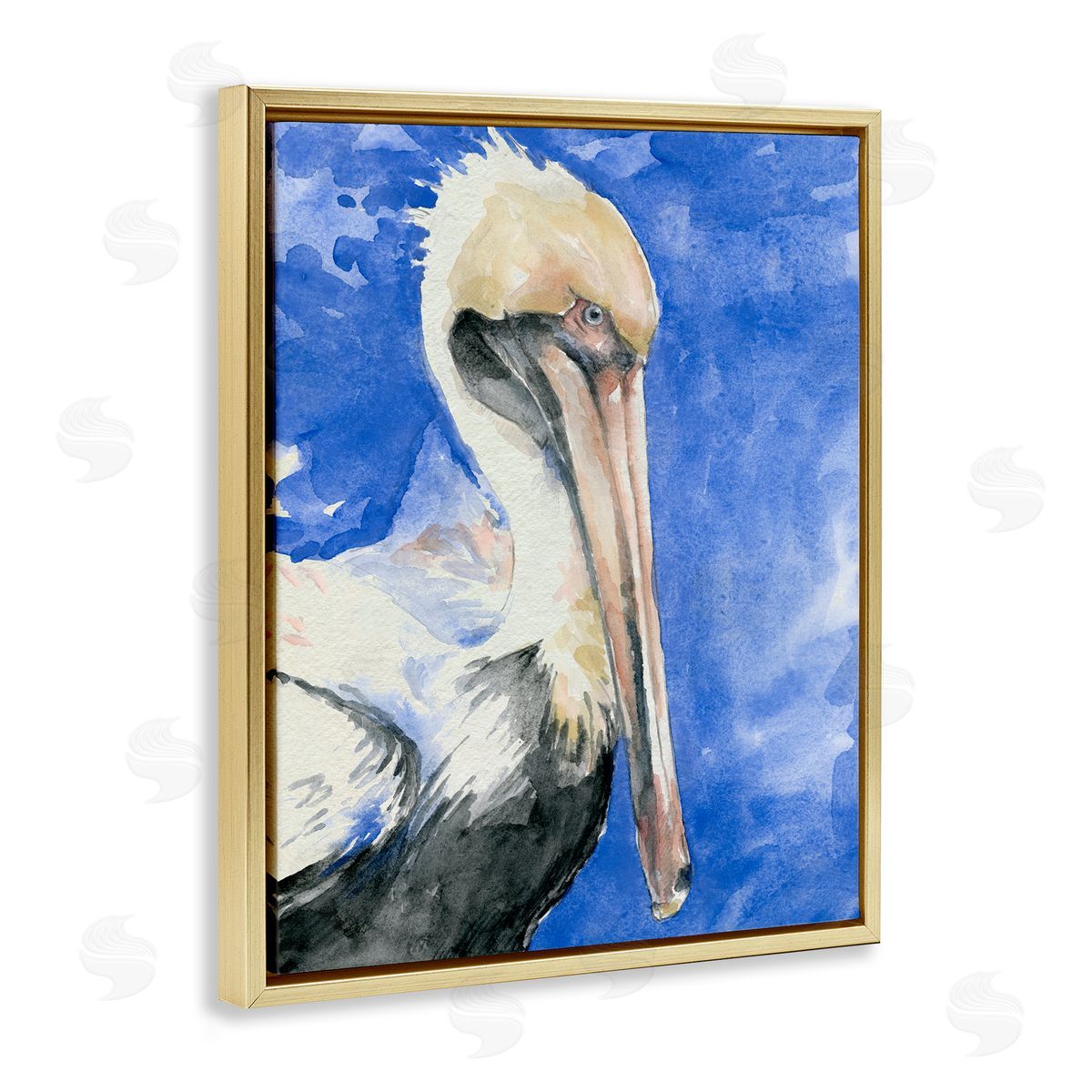 Jennifer Paxton Parker Elegant Pelican Bird Tucked Beak Bold Blue Painting Gold Floating Frame Canvas Wall Art Print