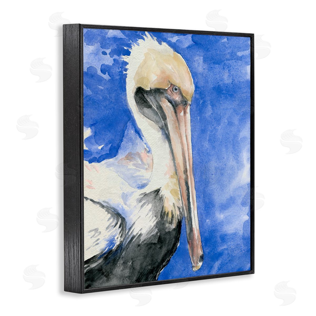 Jennifer Paxton Parker Elegant Pelican Bird Tucked Beak Bold Blue Painting Black Framed Giclee Wall Art Print
