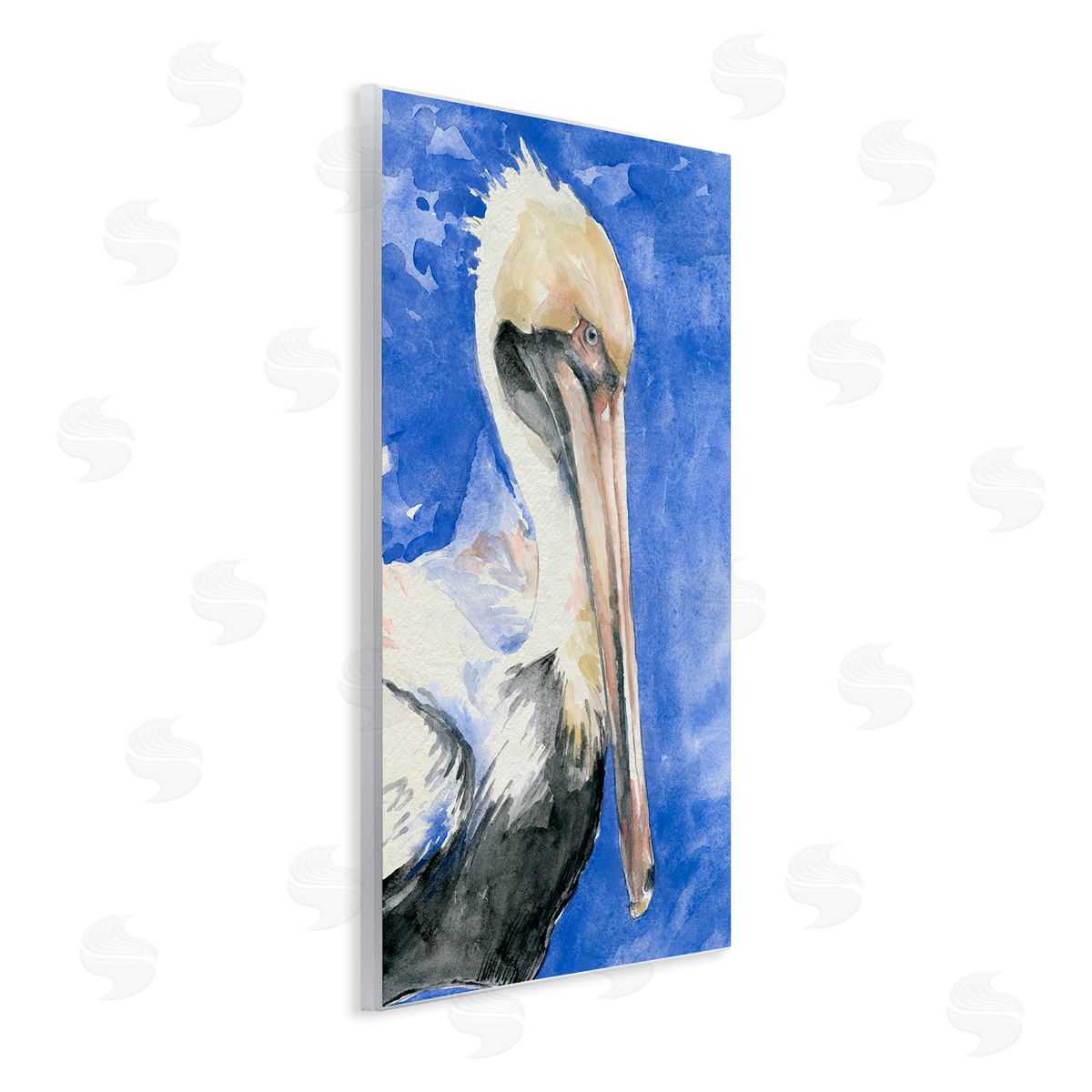 Jennifer Paxton Parker Elegant Pelican Bird Tucked Beak Bold Blue Painting Wall Plaque Art Print