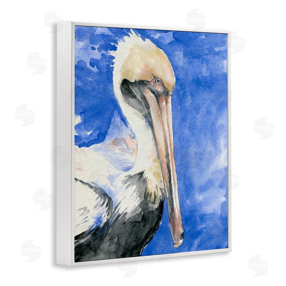 Jennifer Paxton Parker Elegant Pelican Bird Tucked Beak Bold Blue Painting White Framed Giclee Wall Art Print