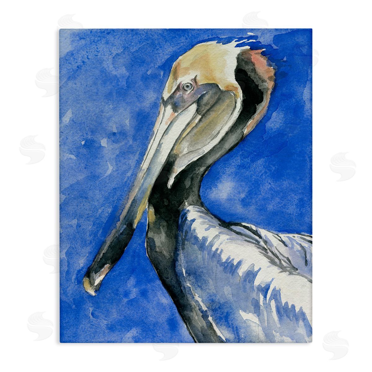 Jennifer Paxton Parker Vivid Pelican Wildlife Bird Blue Watercolor Detail  Stretched Canvas Wall Art Print
