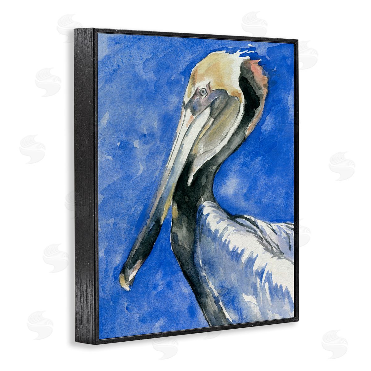 Jennifer Paxton Parker Vivid Pelican Wildlife Bird Blue Watercolor Detail  Black Framed Giclee Wall Art Print