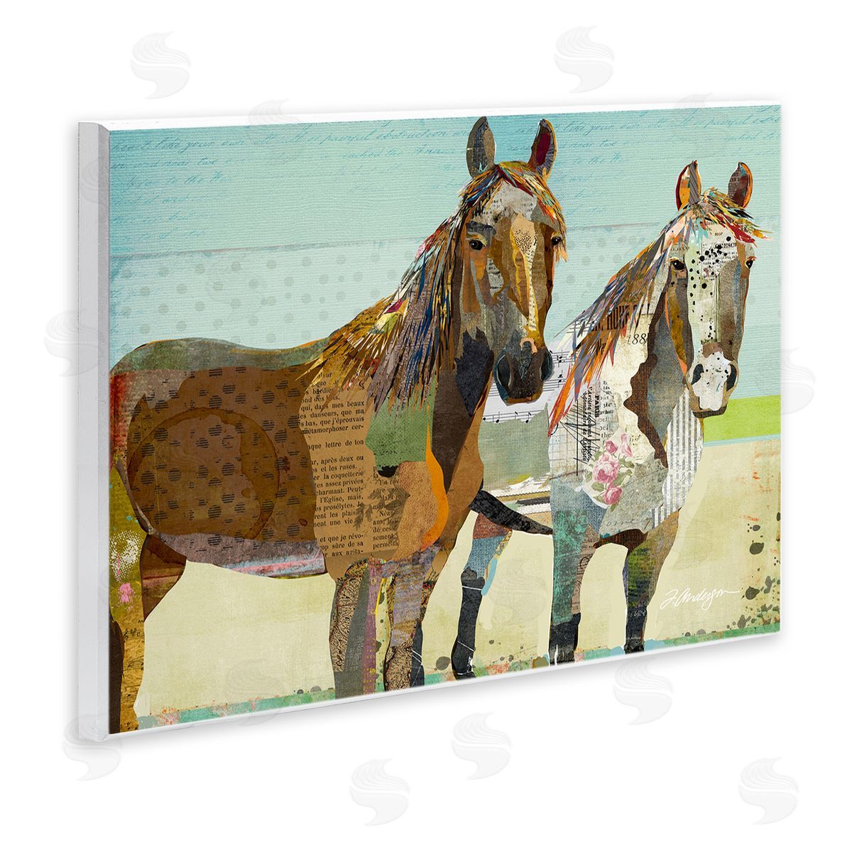 Traci Anderson Wild Farm Horses Layered Newsprint Arrangement Wall Plaque Art Print