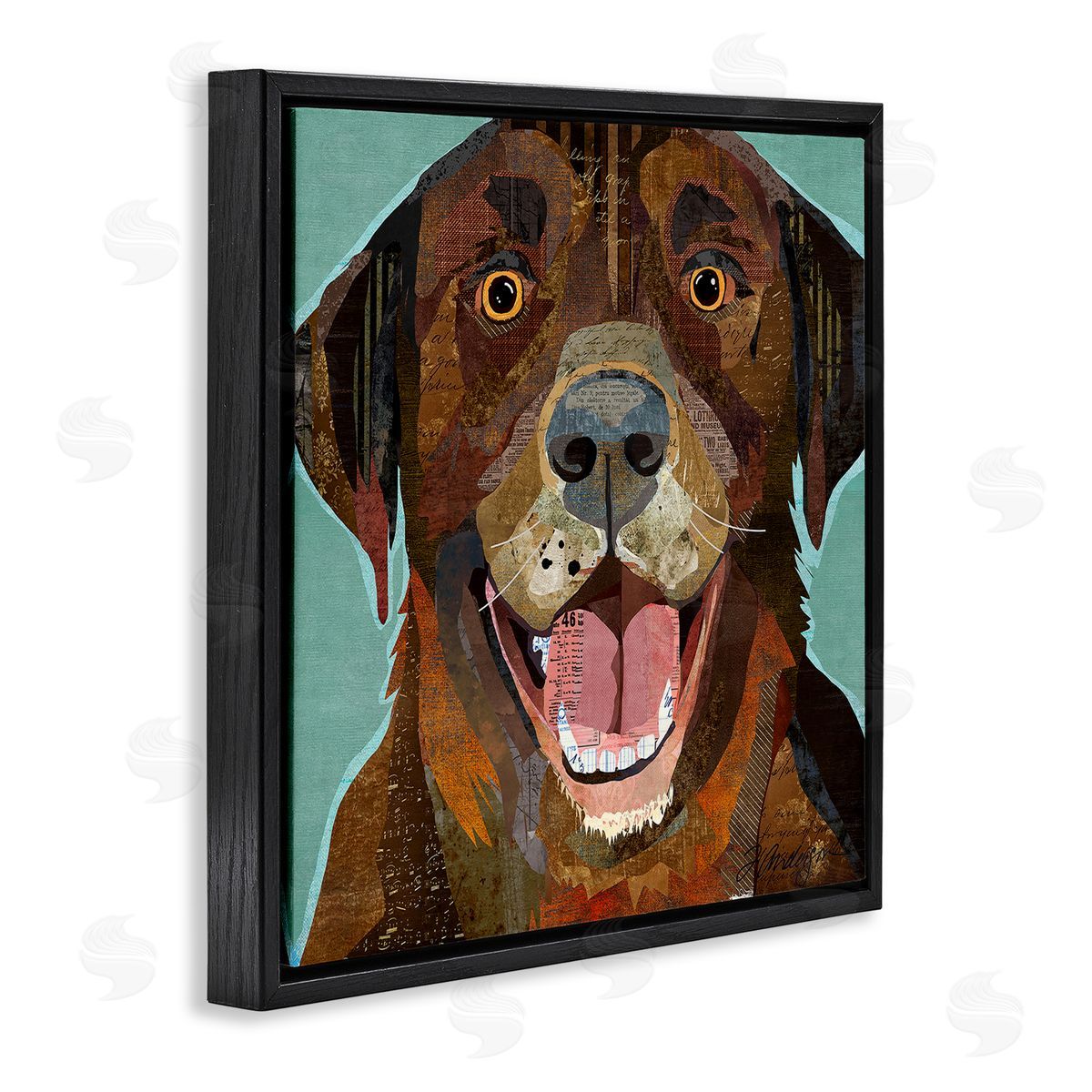 Traci Anderson Collaged Ephemera Dog Portrait Painting Brown Labrador   Black Floating Frame Canvas Wall Art Print