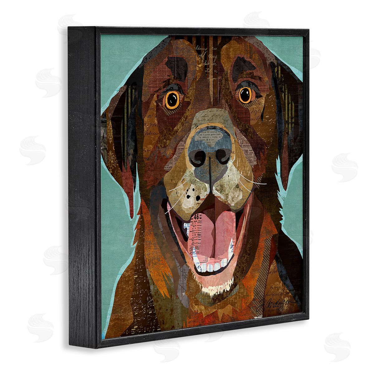 Traci Anderson Collaged Ephemera Dog Portrait Painting Brown Labrador   Black Framed Glicee Wall Art Print