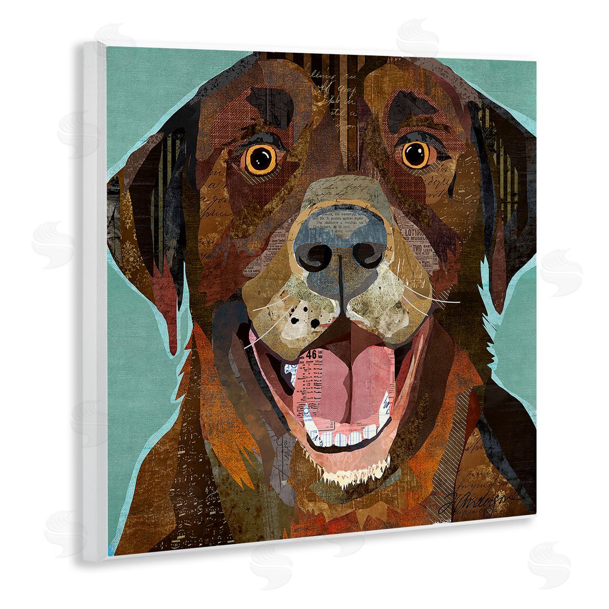 Traci Anderson Collaged Ephemera Dog Portrait Painting Brown Labrador   Wooden Wall Plaque Art Print