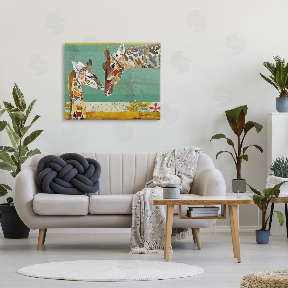 Traci Anderson Endearing Giraffe Family Layered Wildlife Animal  Canvas Wall Art Print in Room