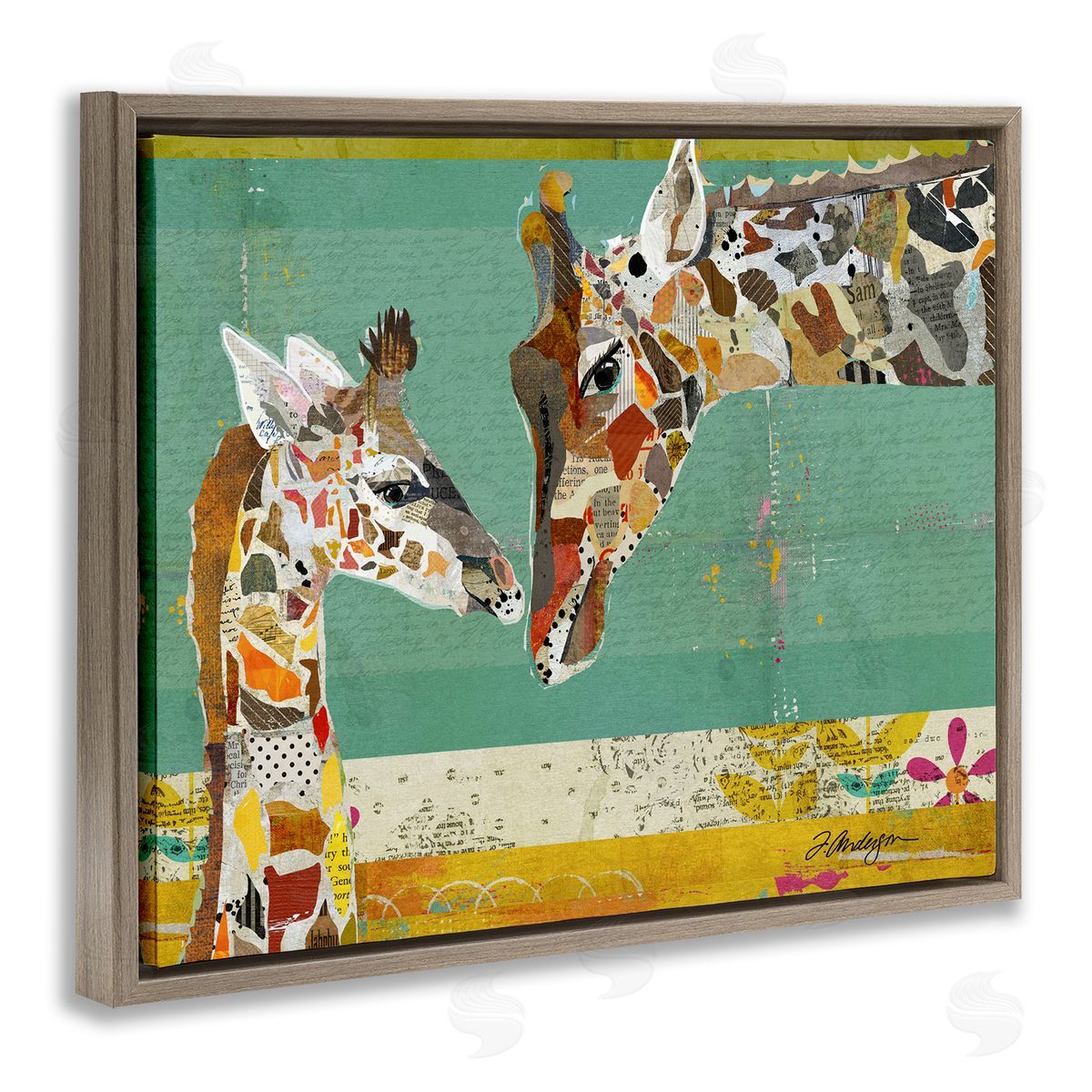 Traci Anderson Endearing Giraffe Family Layered Wildlife Animal  Brown Floating Frame Canvas Wall Art Print