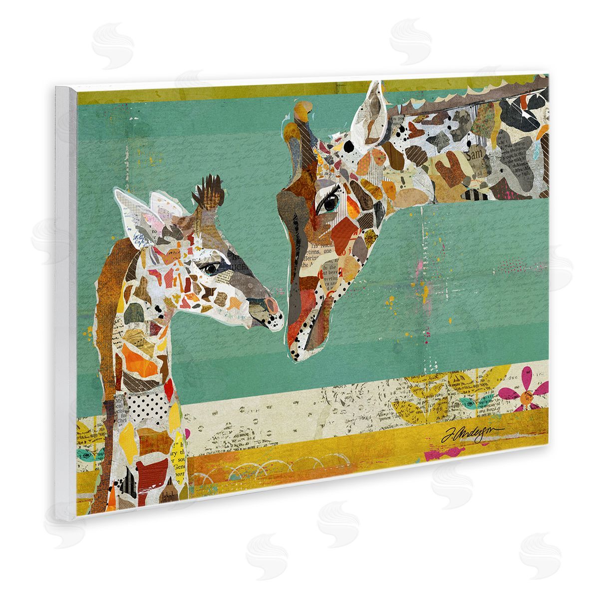 Traci Anderson Endearing Giraffe Family Layered Wildlife Animal  Wall Plaque Art Print