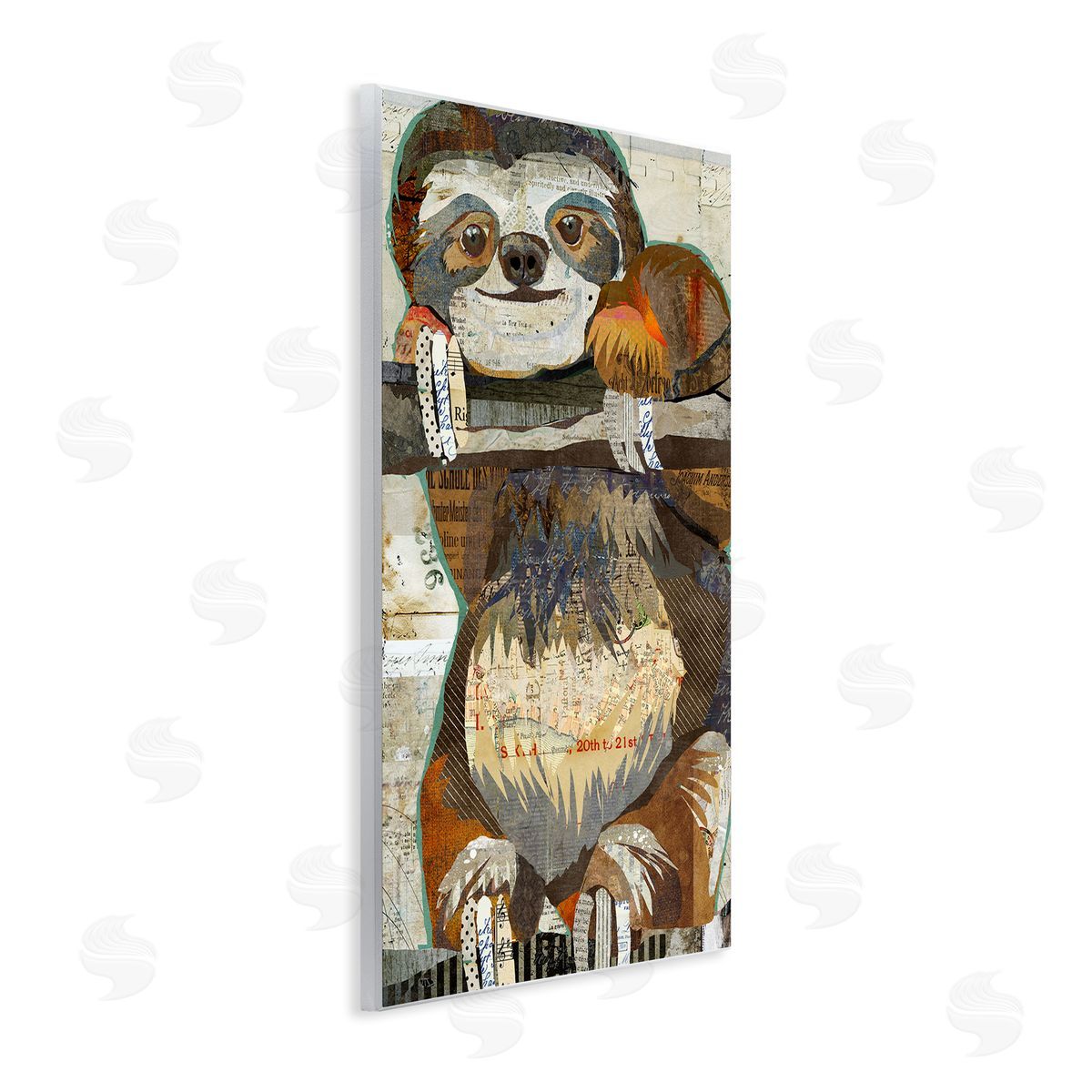 Traci Anderson Smiling Sloth Patchwork Jungle Animal Portrait Wall Plaque Art Print