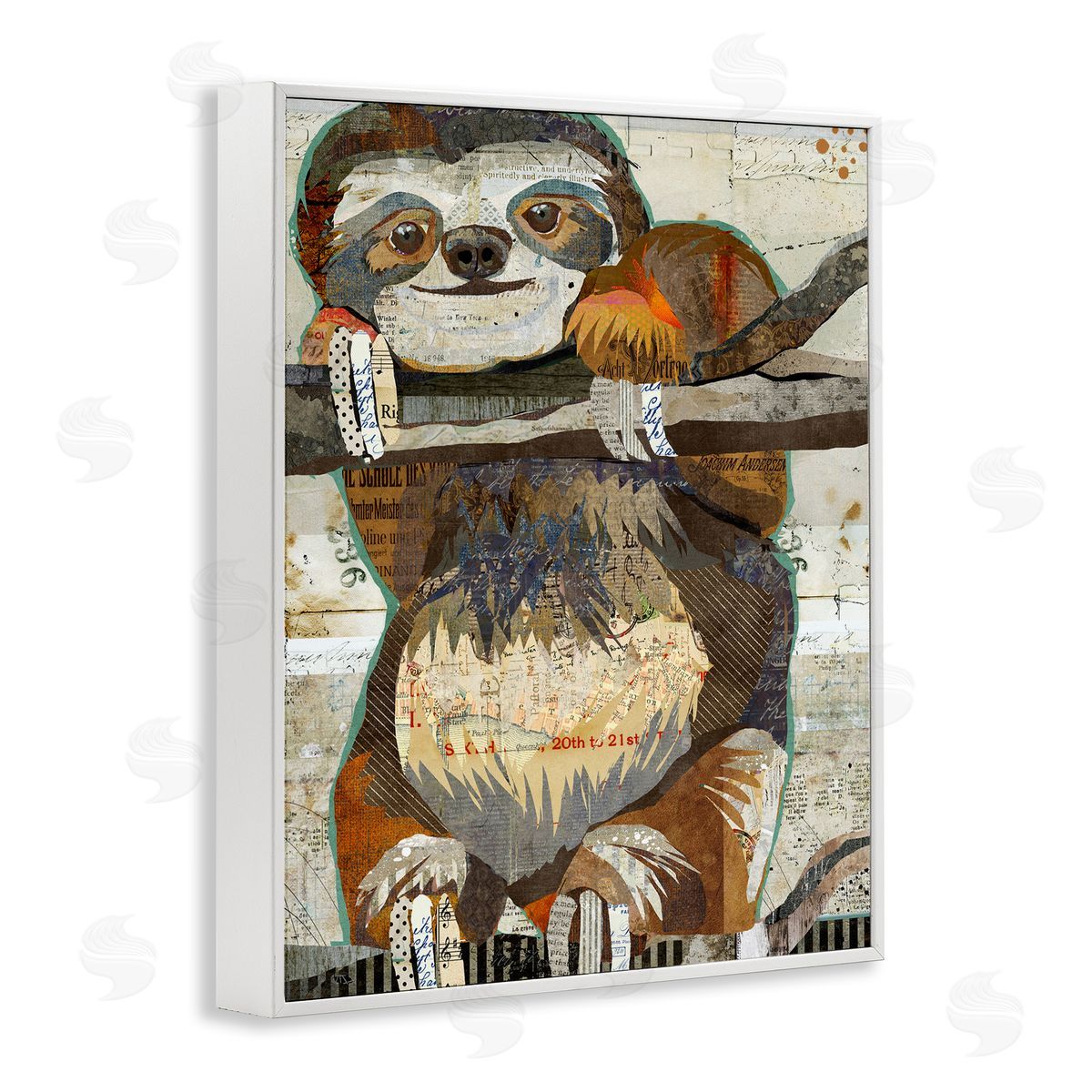 Traci Anderson Smiling Sloth Patchwork Jungle Animal Portrait White Framed Giclee Wall Art Print