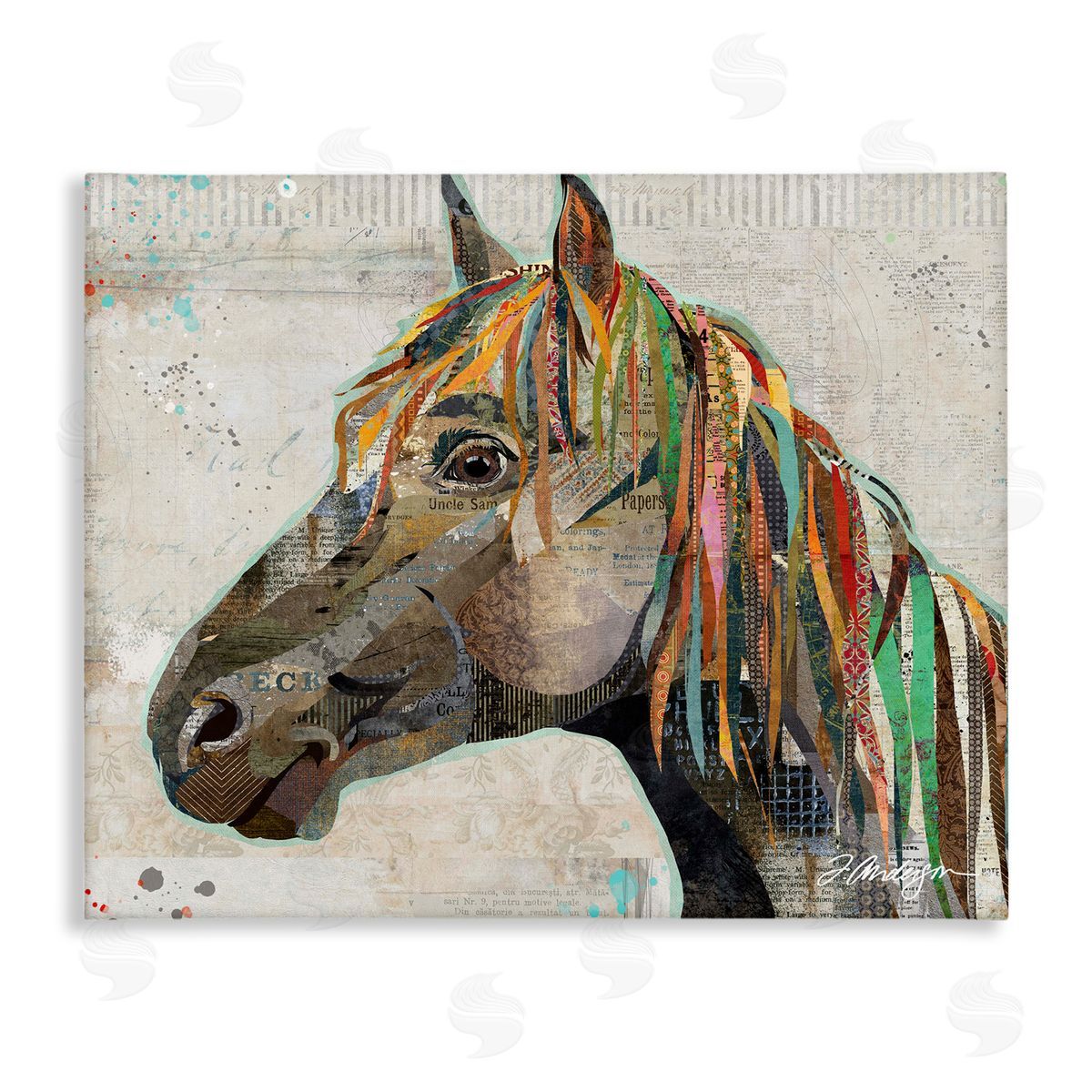 Traci Anderson Farm Horse Animal Portrait Varied Script Words  Stretched Canvas Wall Art Print