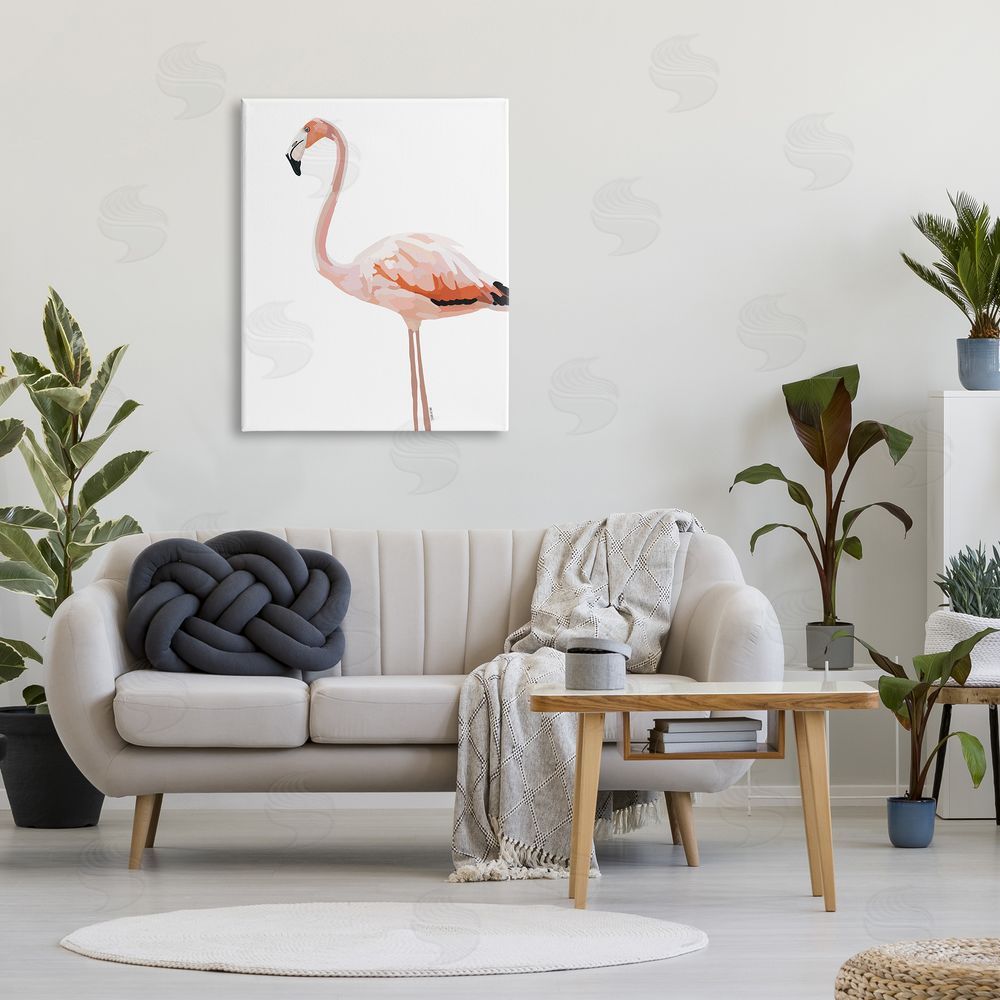 Amelia Noyes Tropical Pink Flamingo Bird Casual Animal Canvas Wall Art Print in Room