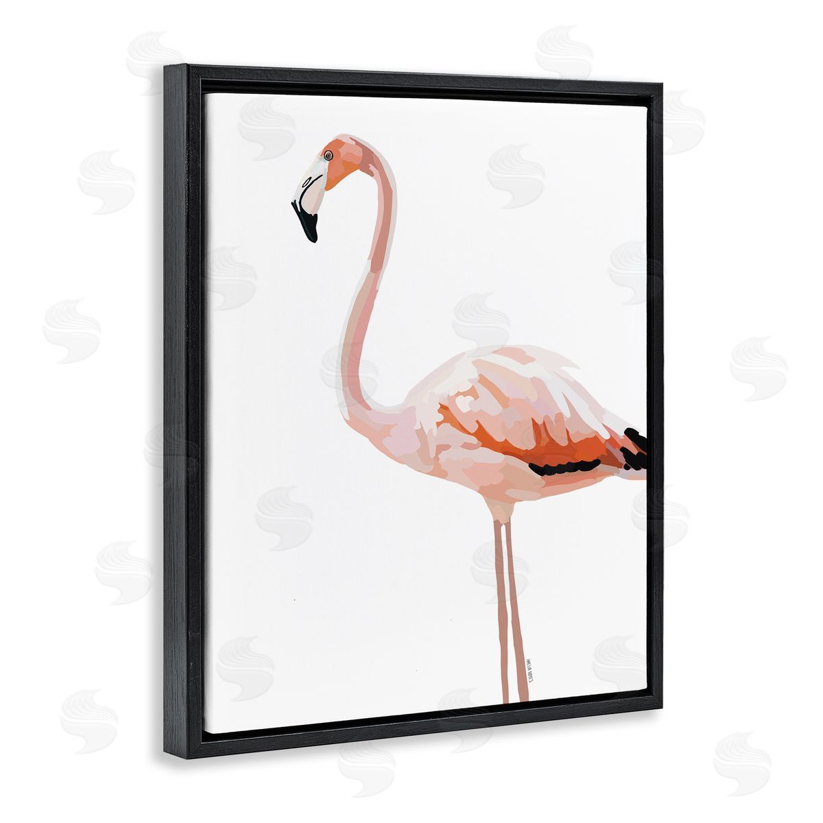 Amelia Noyes Tropical Pink Flamingo Bird Casual Animal Black Floating Frame Canvas Wall Art Print