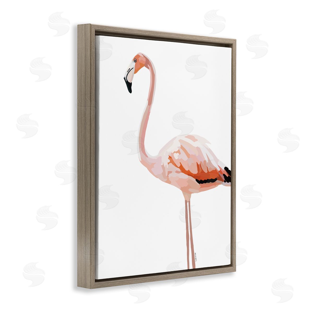 Amelia Noyes Tropical Pink Flamingo Bird Casual Animal Brown Floating Frame Canvas Wall Art Print