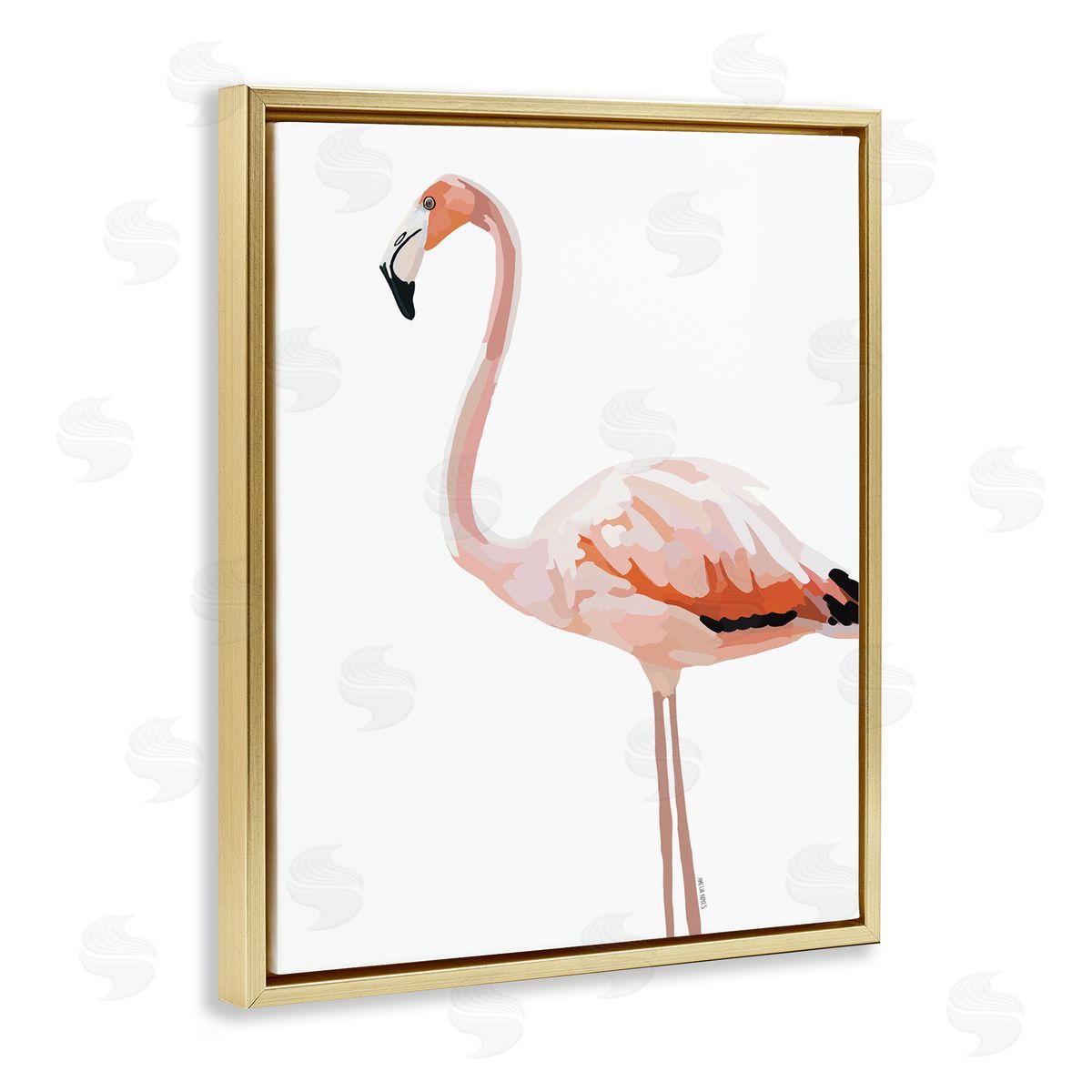 Amelia Noyes Tropical Pink Flamingo Bird Casual Animal Gold Floating Frame Canvas Wall Art Print