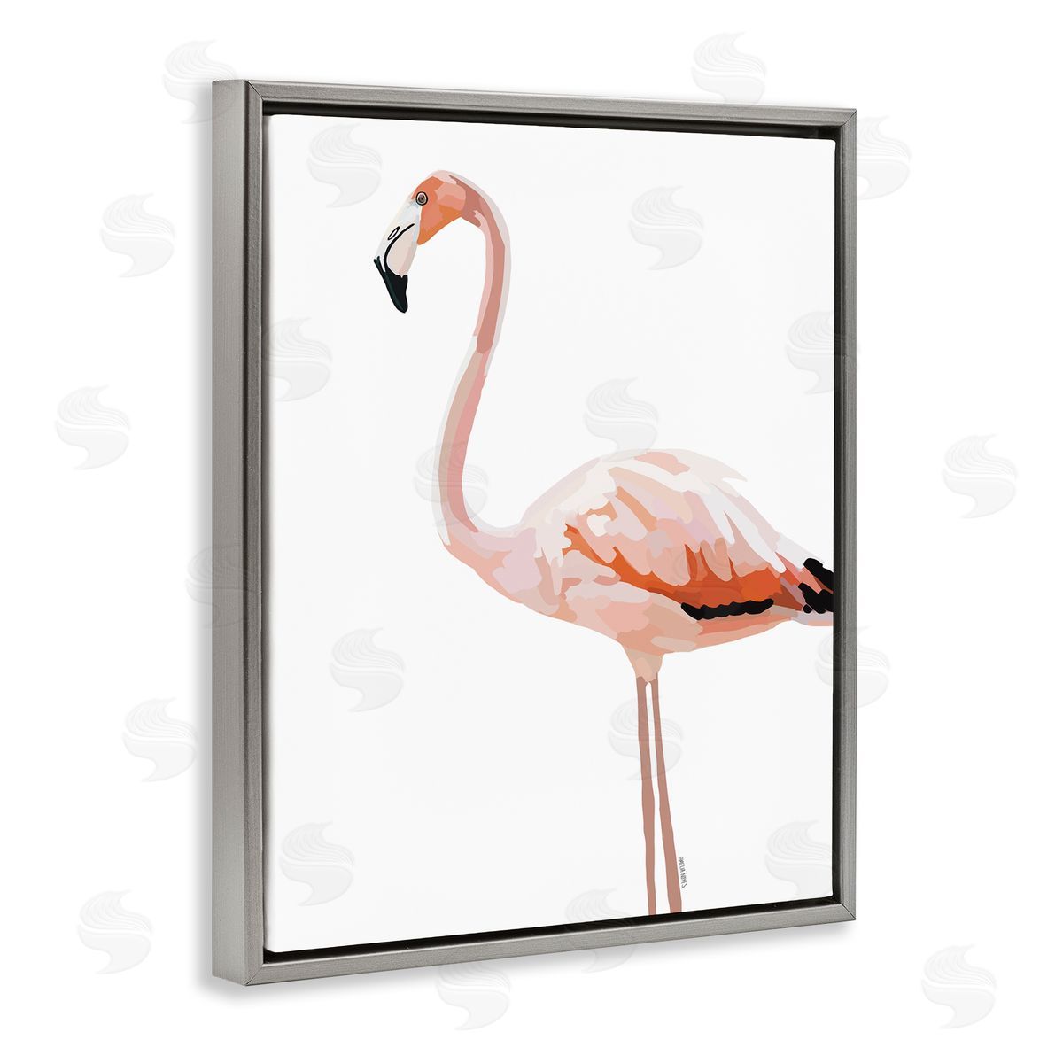 Amelia Noyes Tropical Pink Flamingo Bird Casual Animal Gray Floating Frame Canvas Wall Art Print