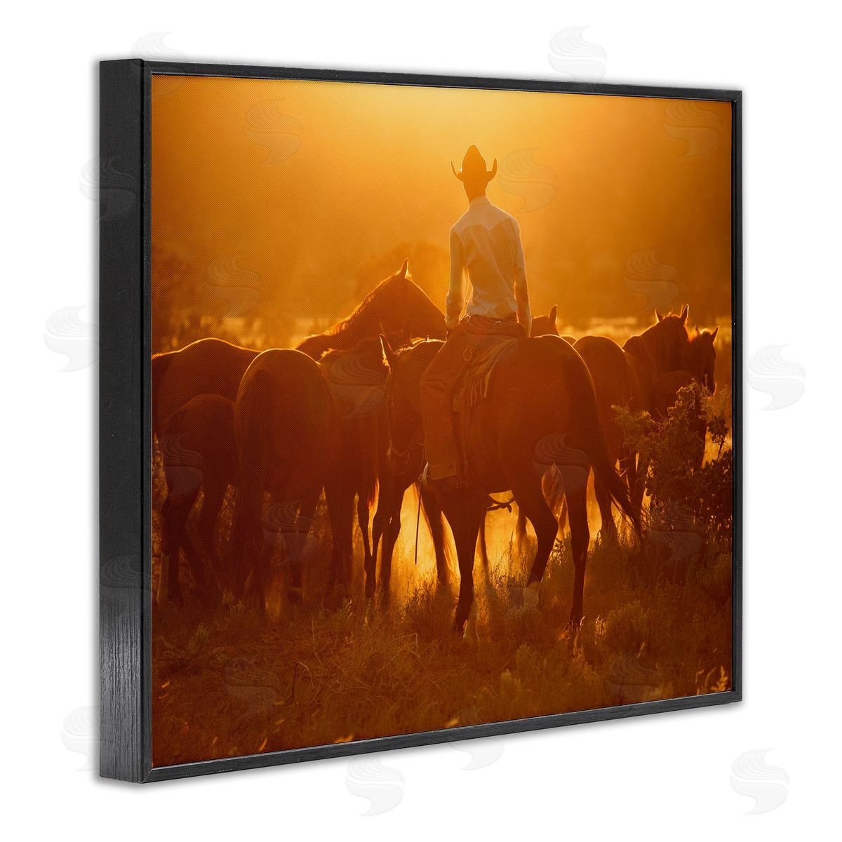 Lisa Dearing Warm Sunlit Cowboy Riding Horse Rural Ranch  Black Framed Giclee Wall Art Print