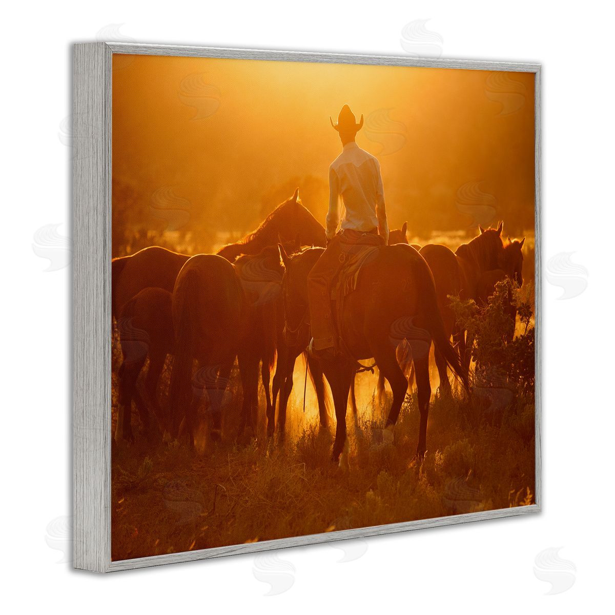 Lisa Dearing Warm Sunlit Cowboy Riding Horse Rural Ranch  Gray Framed Giclee Wall Art Print