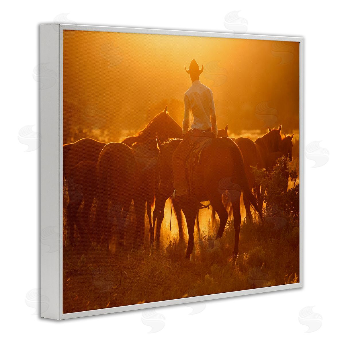 Lisa Dearing Warm Sunlit Cowboy Riding Horse Rural Ranch  White Framed Giclee Wall Art Print