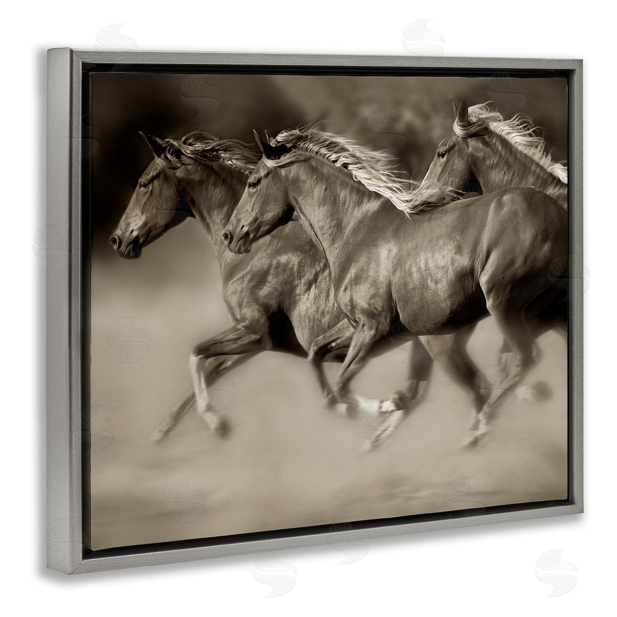 Lisa Dearing Galloping Horse Herd Trotting Wild Animal Photography Gray Floating Frame Canvas Wall Art Print