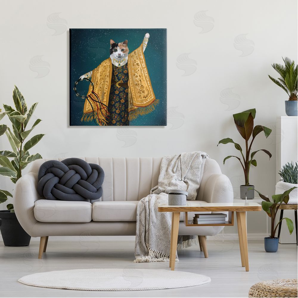 House of Rose Fashionable Cat Traditional Patterned Boho Clothing Portrait Canvas Wall Art in Room