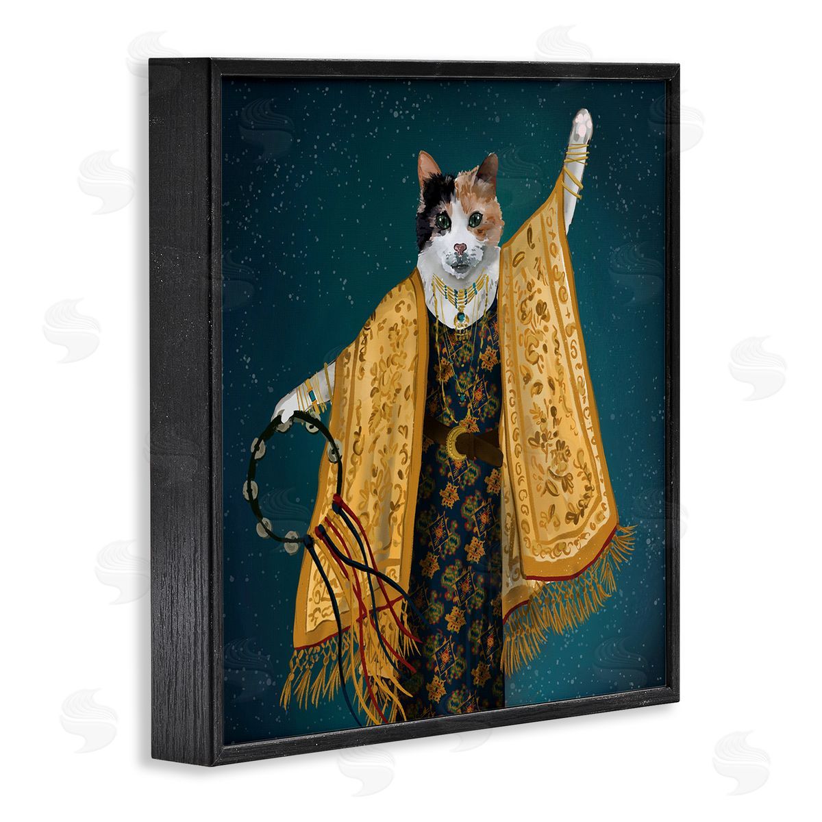 House of Rose Fashionable Cat Traditional Patterned Boho Clothing Portrait Black Framed Glicee Wall Art Print