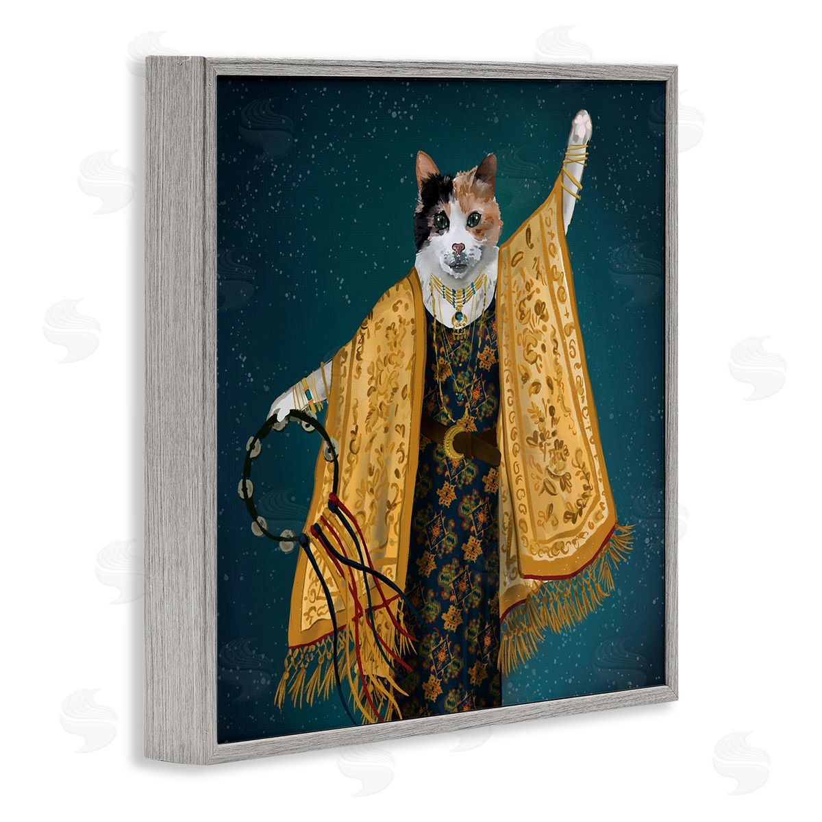 House of Rose Fashionable Cat Traditional Patterned Boho Clothing Portrait Gray Framed Glicee Wall Art Print