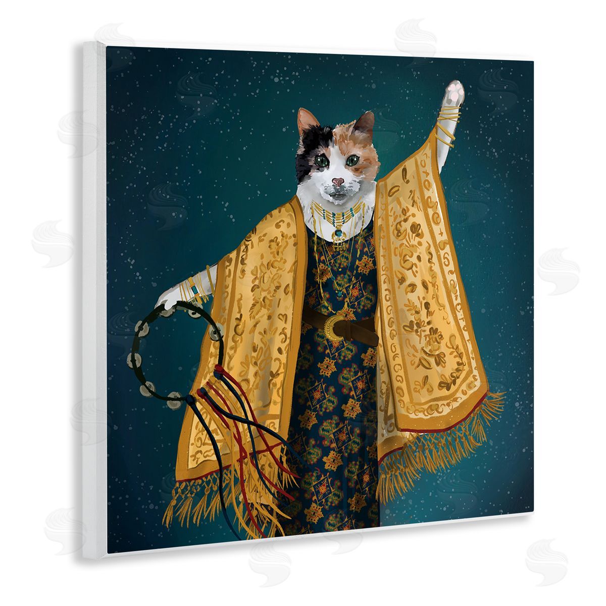 House of Rose Fashionable Cat Traditional Patterned Boho Clothing Portrait Wooden Wall Plaque Art Print