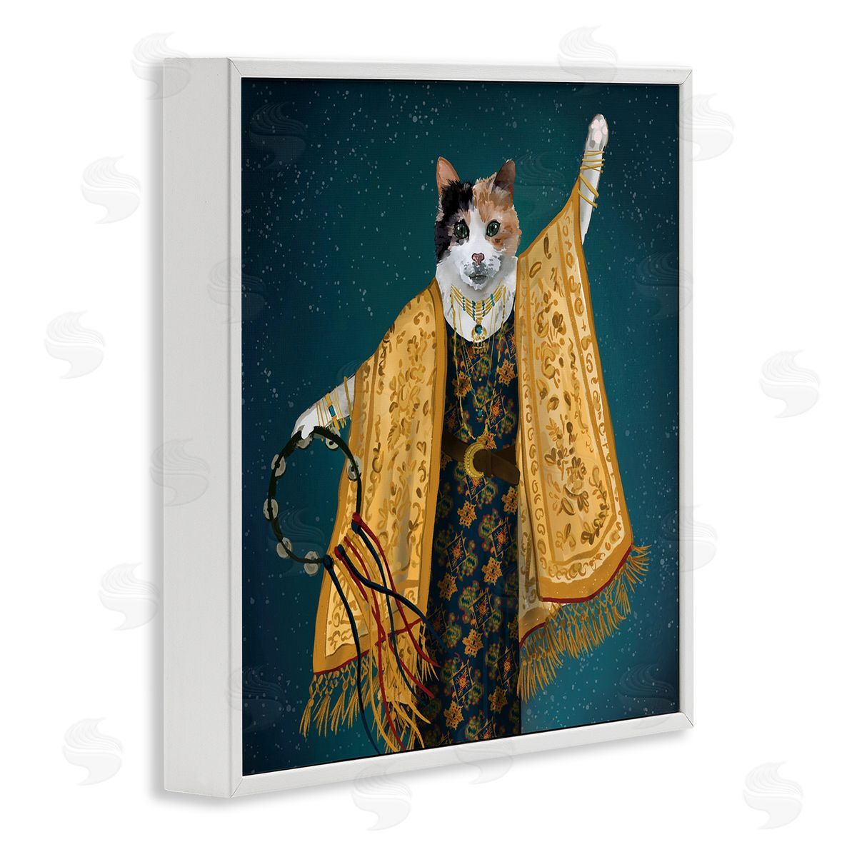 House of Rose Fashionable Cat Traditional Patterned Boho Clothing Portrait White Framed Glicee Wall Art Print