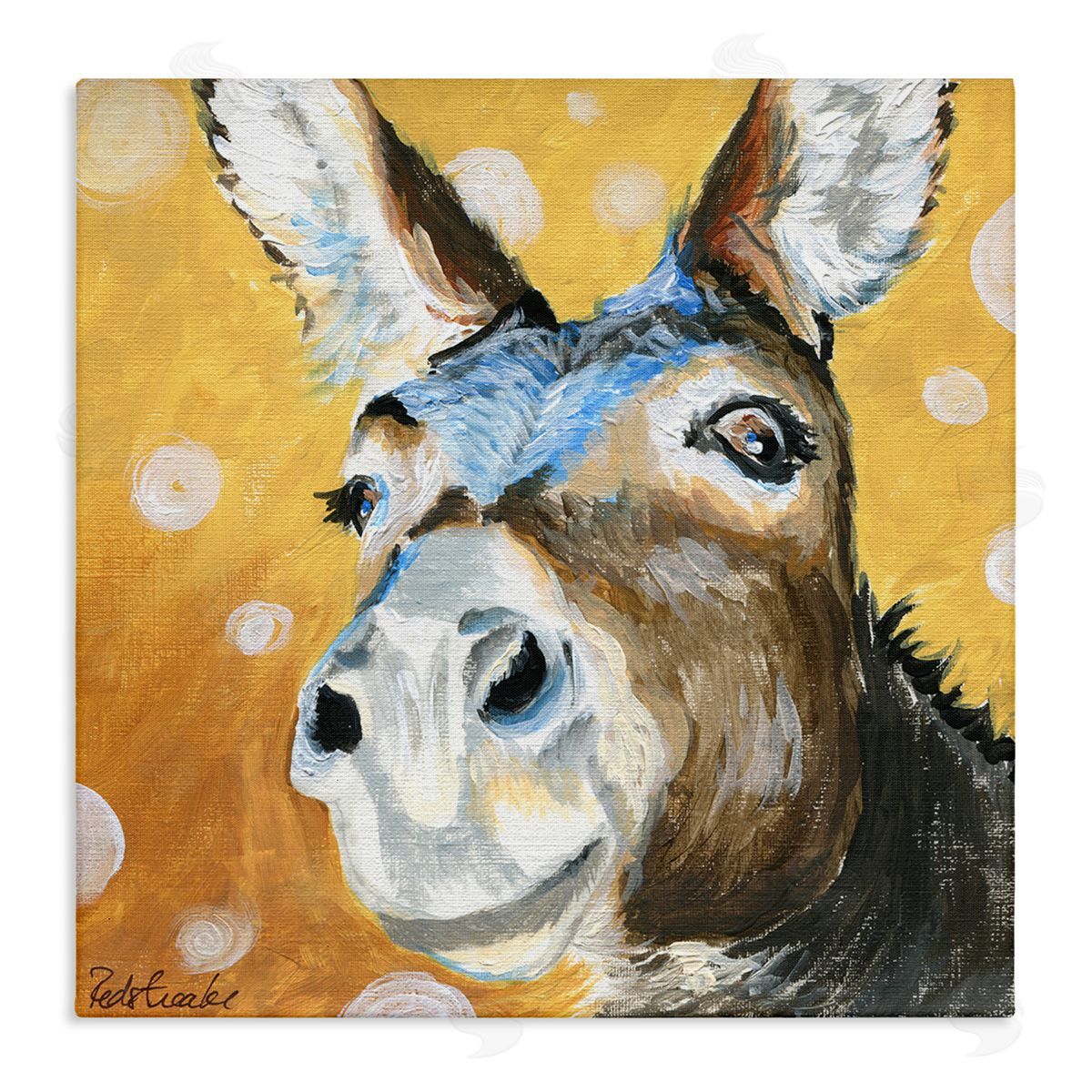 Jennifer Redstreake Smiling Donkey Animal Painting Casual Circle Pattern Stretched Canvas Wall Art Print