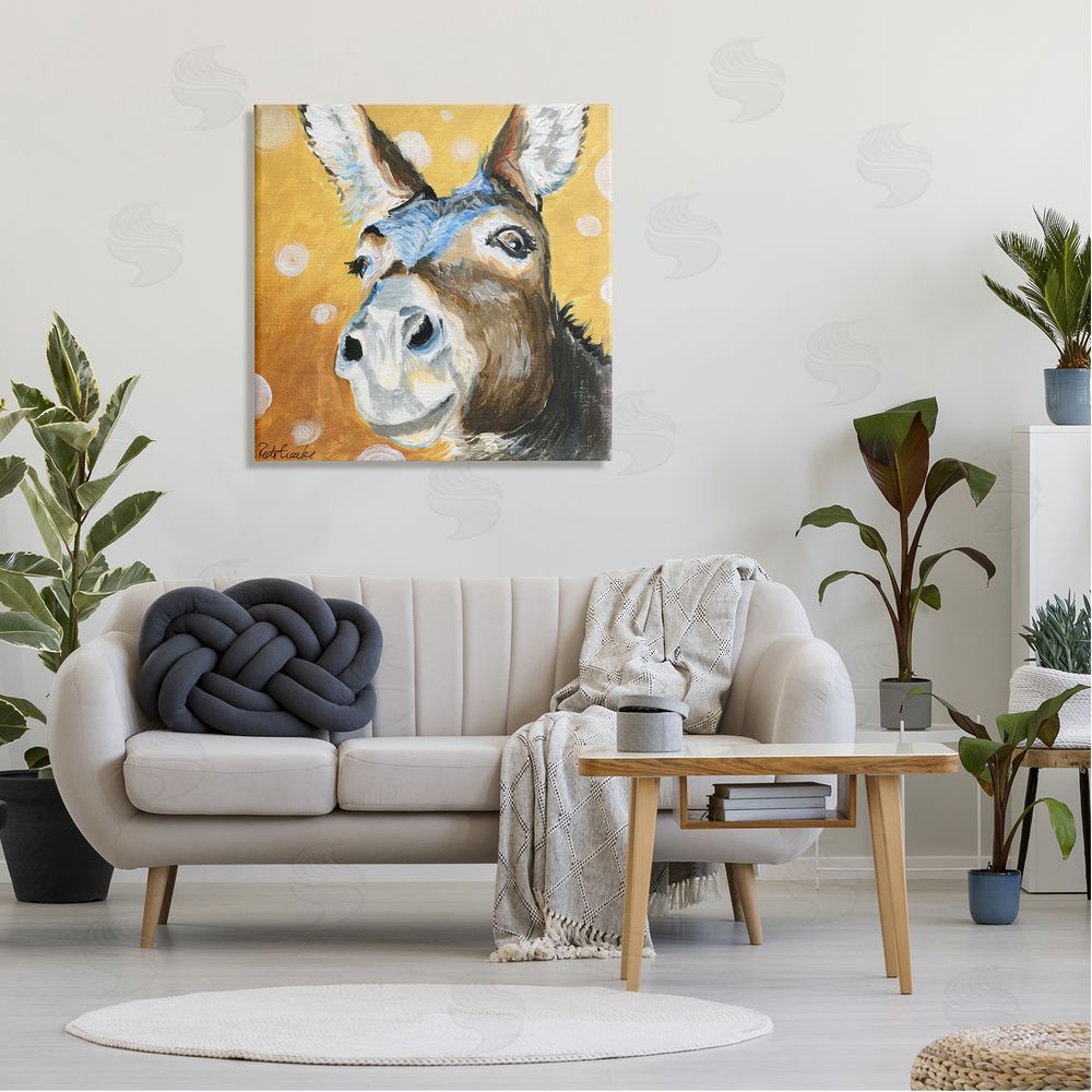Jennifer Redstreake Smiling Donkey Animal Painting Casual Circle Pattern Canvas Wall Art in Room