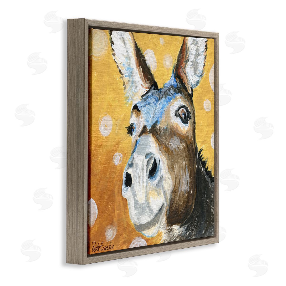 Jennifer Redstreake Smiling Donkey Animal Painting Casual Circle Pattern Brown Floating Frame Canvas Wall Art Print