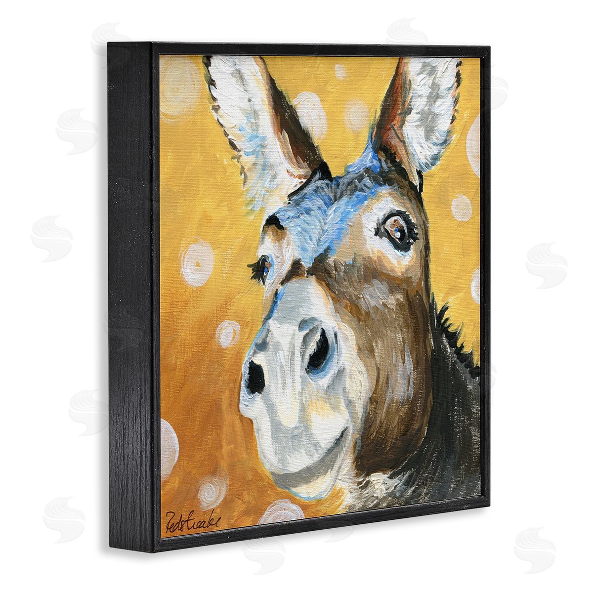 Jennifer Redstreake Smiling Donkey Animal Painting Casual Circle Pattern Black Framed Glicee Wall Art Print