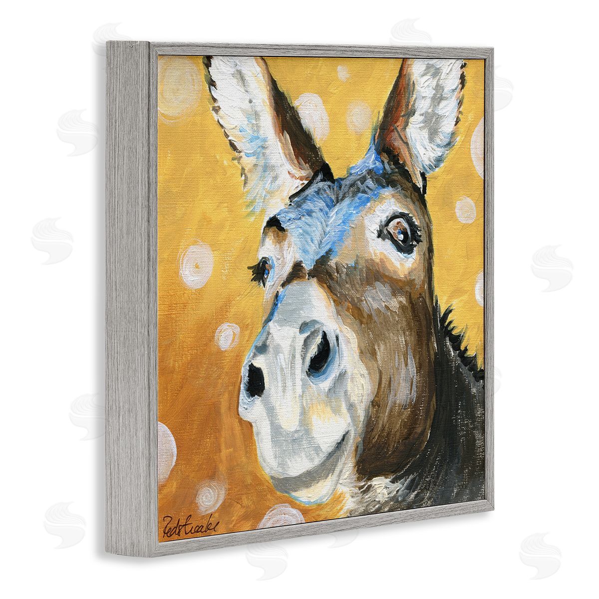 Jennifer Redstreake Smiling Donkey Animal Painting Casual Circle Pattern Gray Framed Glicee Wall Art Print