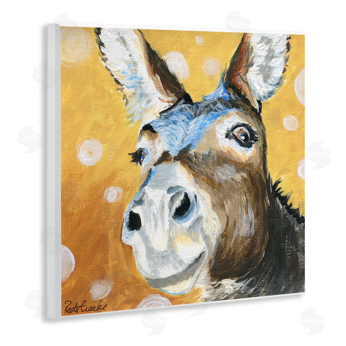 Jennifer Redstreake Smiling Donkey Animal Painting Casual Circle Pattern Wooden Wall Plaque Art Print